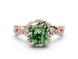 Rose gold Fancy Green Cushion  Halo Twist Band Solitaire Ring with Six-Prong Setting_31