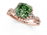 Rose gold Fancy Green Cushion  Halo Twist Band Solitaire Ring with Six-Prong Setting_32