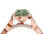 Rose gold Fancy Green Cushion  Halo Twist Band Solitaire Ring_24
