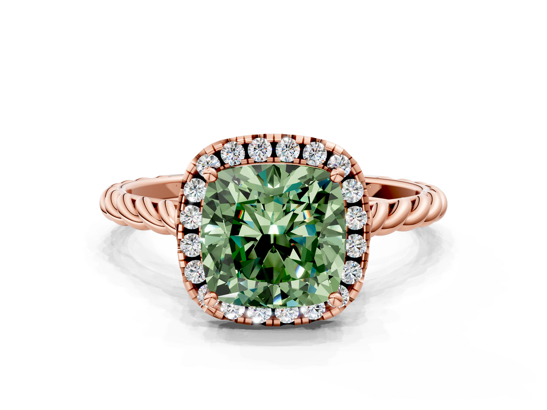 Rose gold Fancy Green Cushion  Halo Twisted Band Four-Prong Diamond Ring_20