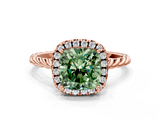 Rose gold Fancy Green Cushion  Halo Twisted Band Four-Prong Diamond Ring_20