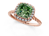 Rose gold Fancy Green Cushion  Halo Twisted Band Four-Prong Diamond Ring_21