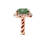 Rose gold Fancy Green Cushion  Halo Twisted Band Four-Prong Diamond Ring_25