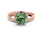 Rose gold Fancy Green Cushion  Halo Twisted Band Four-Prong Ring_32