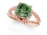Rose gold Fancy Green Cushion  Halo Twisted Band Four-Prong Ring_33