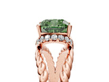 Rose gold Fancy Green Cushion  Halo Twisted Band Four-Prong Ring_37