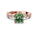 Rose gold Fancy Green Cushion  Milgrain Bezel Diamond Engagement Ring with Solitaire Prong Setting_159