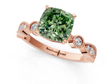 Rose gold Fancy Green Cushion  Milgrain Bezel Diamond Engagement Ring with Solitaire Prong Setting_160