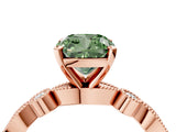 Rose gold Fancy Green Cushion  Milgrain Bezel Diamond Engagement Ring with Solitaire Prong Setting_163