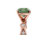 Rose gold Fancy Green Cushion  Milgrain Bezel Diamond Engagement Ring with Solitaire Prong Setting_164