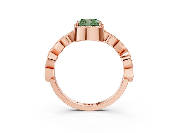 Rose gold Fancy Green Cushion  Milgrain Marquise Diamond Twist Band Ring