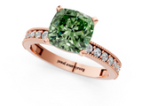Rose gold Fancy Green Cushion  Milgrain Pave Diamond Engagement Ring with Four-Prong Setting_140