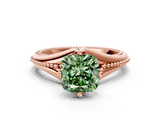 Rose gold Fancy Green Cushion  Solitaire Beaded Band Six-Prong Setting
