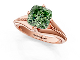 Rose gold Fancy Green Cushion  Solitaire Beaded Band Six-Prong Setting_1