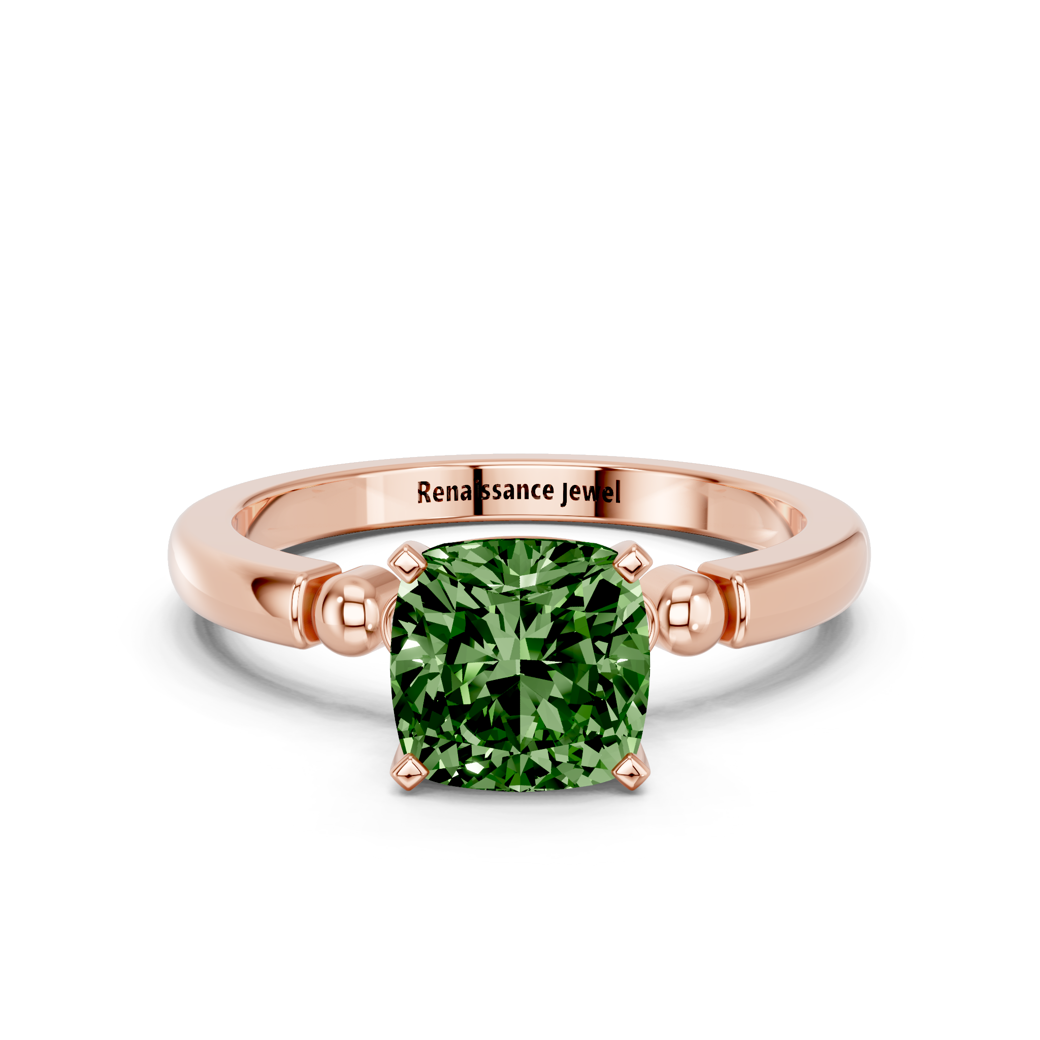 Rose gold Fancy Green Cushion  Solitaire Beaded Band with Four-Prong Setting_11