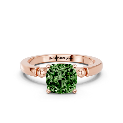 Rose gold Fancy Green Cushion  Solitaire Beaded Band with Four-Prong Setting_11