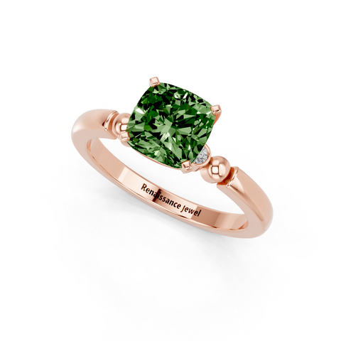 Rose gold Fancy Green Cushion  Solitaire Beaded Band with Four-Prong Setting_3