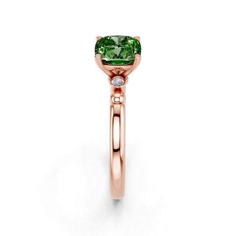 Rose gold Fancy Green Cushion  Solitaire Beaded Band with Four-Prong Setting_4