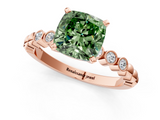 Rose gold Fancy Green Cushion  Solitaire Bezel Accent Diamond Engagement Ring with Beaded Band and Four-Prong Setting_44