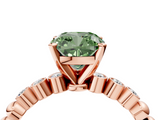 Rose gold Fancy Green Cushion  Solitaire Bezel Accent Diamond Engagement Ring with Beaded Band and Four-Prong Setting_47