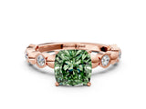 Rose gold Fancy Green Cushion  Solitaire Bezel-Set Diamond Ring with Beaded Band and Four-Prong Setting_32
