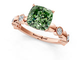 Rose gold Fancy Green Cushion  Solitaire Bezel-Set Diamond Ring with Beaded Band and Four-Prong Setting_33