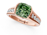 Rose gold Fancy Green Cushion  Solitaire Bezel-Set Diamond Ring with Channel-Set Band_38
