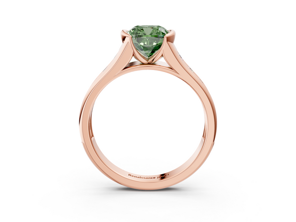 Rose Gold Cushion Cut Half Bezel Engagement Ring Setting for Fancy Green Center