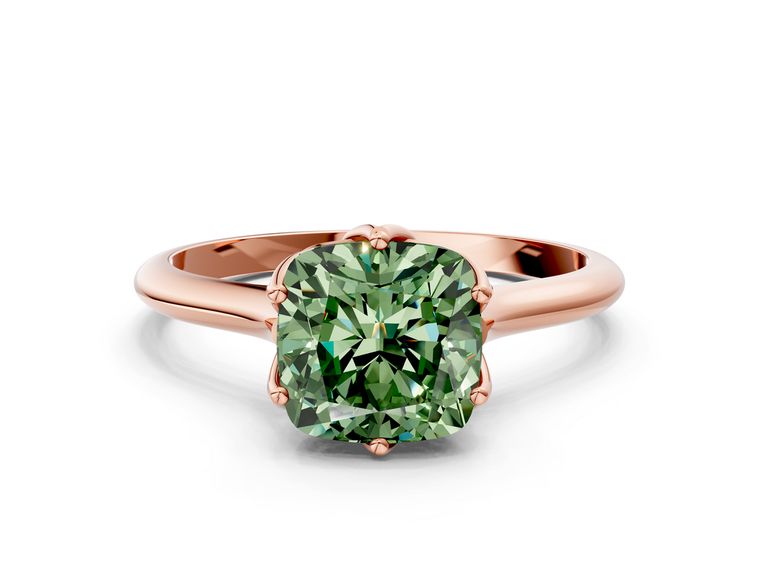 Rose gold Fancy Green Cushion  Solitaire Cathedral Diamond Ring with Six-Prong Setting_17