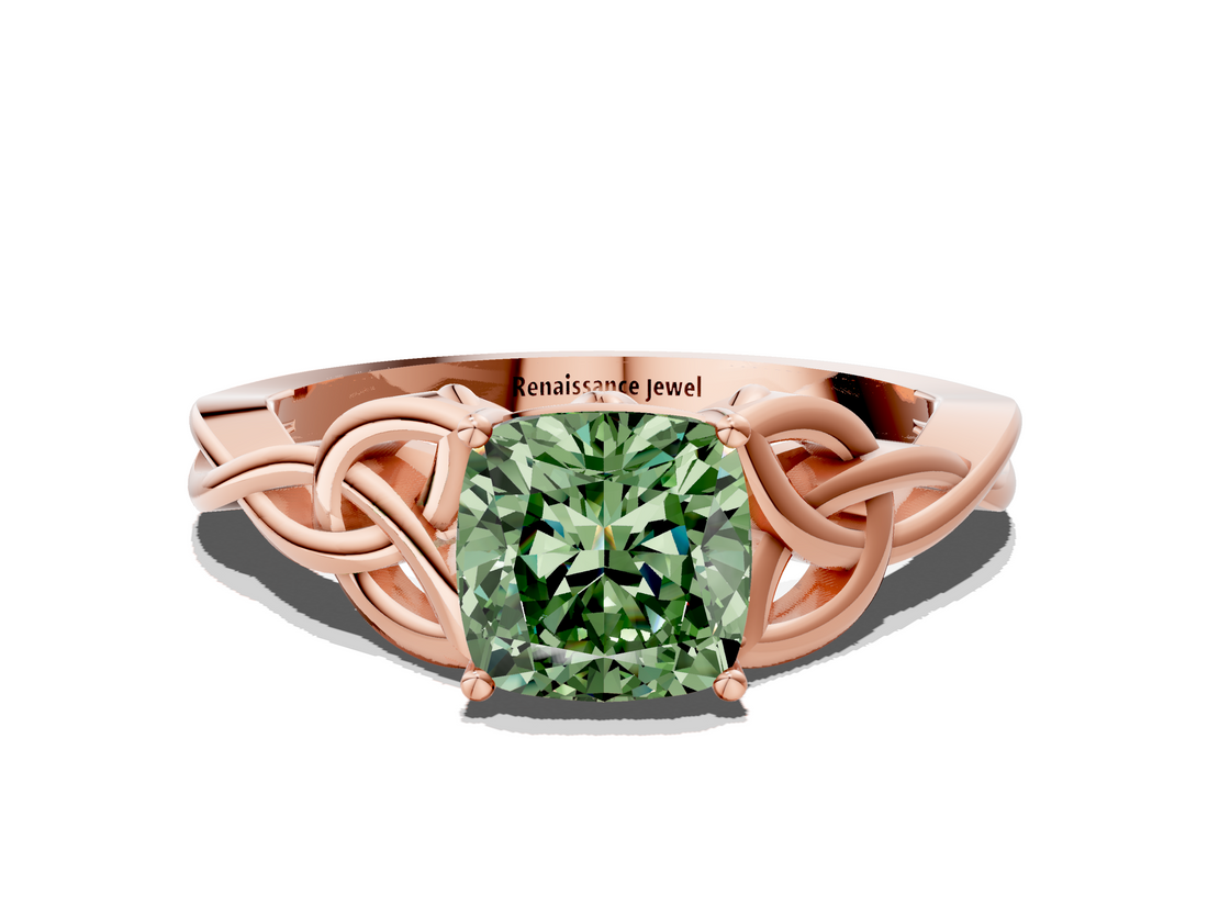 Rose gold Fancy Green Cushion  Solitaire Celtic Knot Engagement Ring with Four-Prong Setting_61
