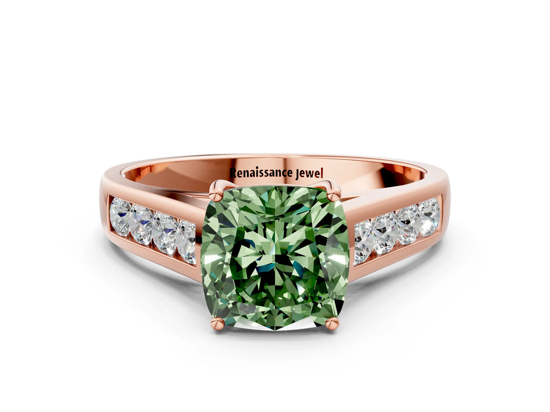 Rose gold Fancy Green Cushion  Solitaire Channel-Set Diamond Engagement Ring with Four-Prong Setting_32
