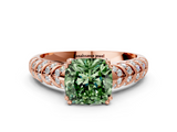 Rose gold Fancy Green Cushion  Solitaire Chevron Pave Diamond Engagement Ring with Six-Prong Setting_3