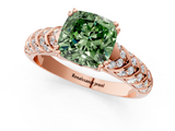 Rose gold Fancy Green Cushion  Solitaire Chevron Pave Diamond Engagement Ring with Six-Prong Setting_4
