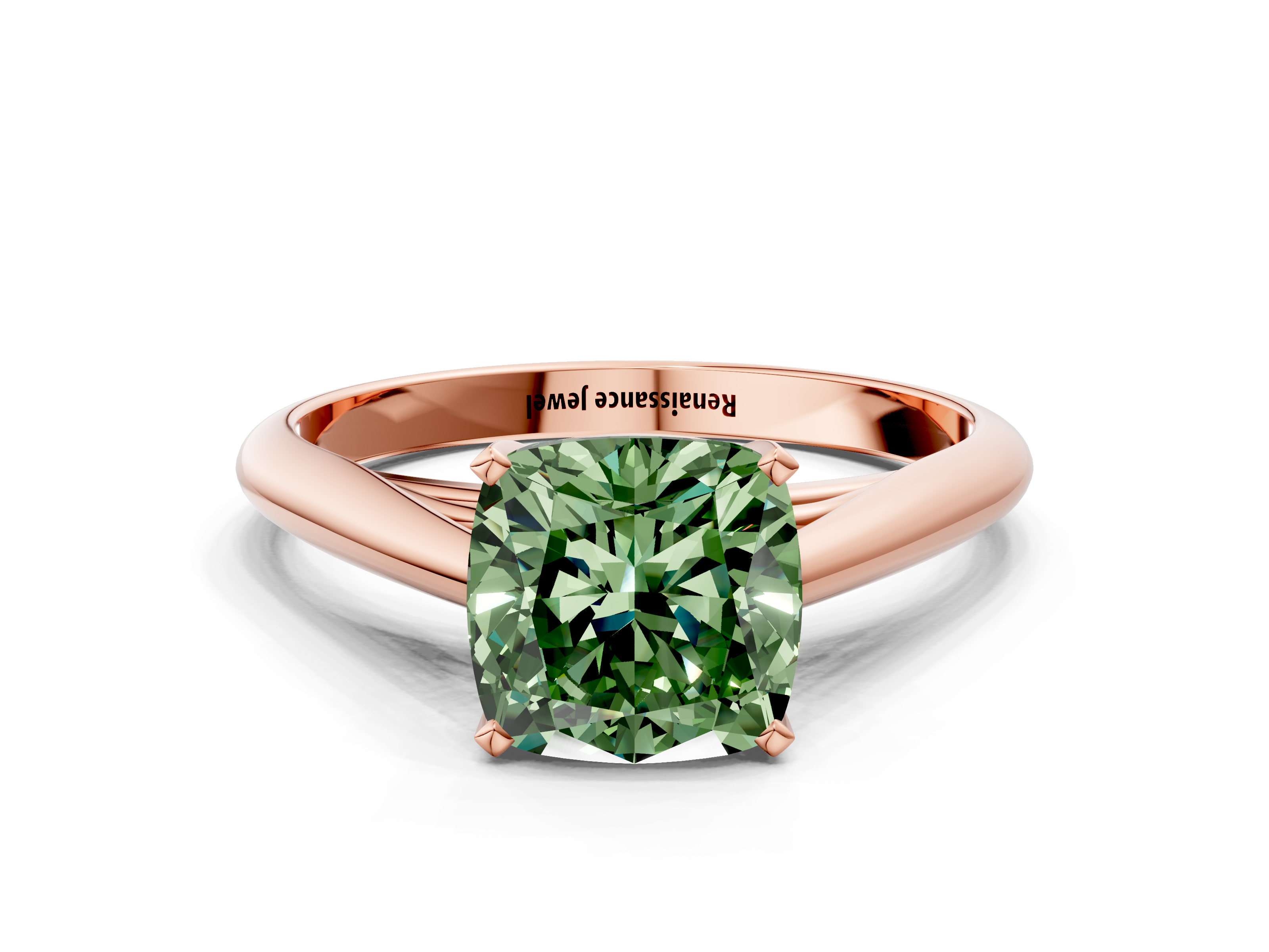 Rose gold Fancy Green Cushion  Solitaire Diamond Engagement Ring with Cathedral Setting and Four-Prong Mount on a Classic Band_102