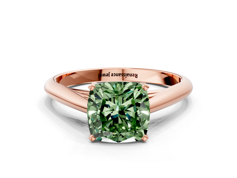 Rose gold Fancy Green Cushion  Solitaire Diamond Engagement Ring with Cathedral Setting and Four-Prong Mount on a Classic Band_102