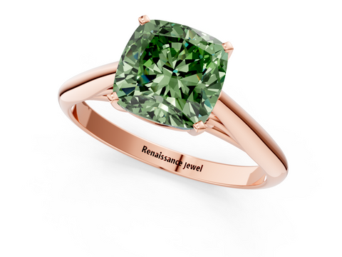 Rose gold Fancy Green Cushion  Solitaire Diamond Engagement Ring with Cathedral Setting and Four-Prong Mount on a Classic Band_103