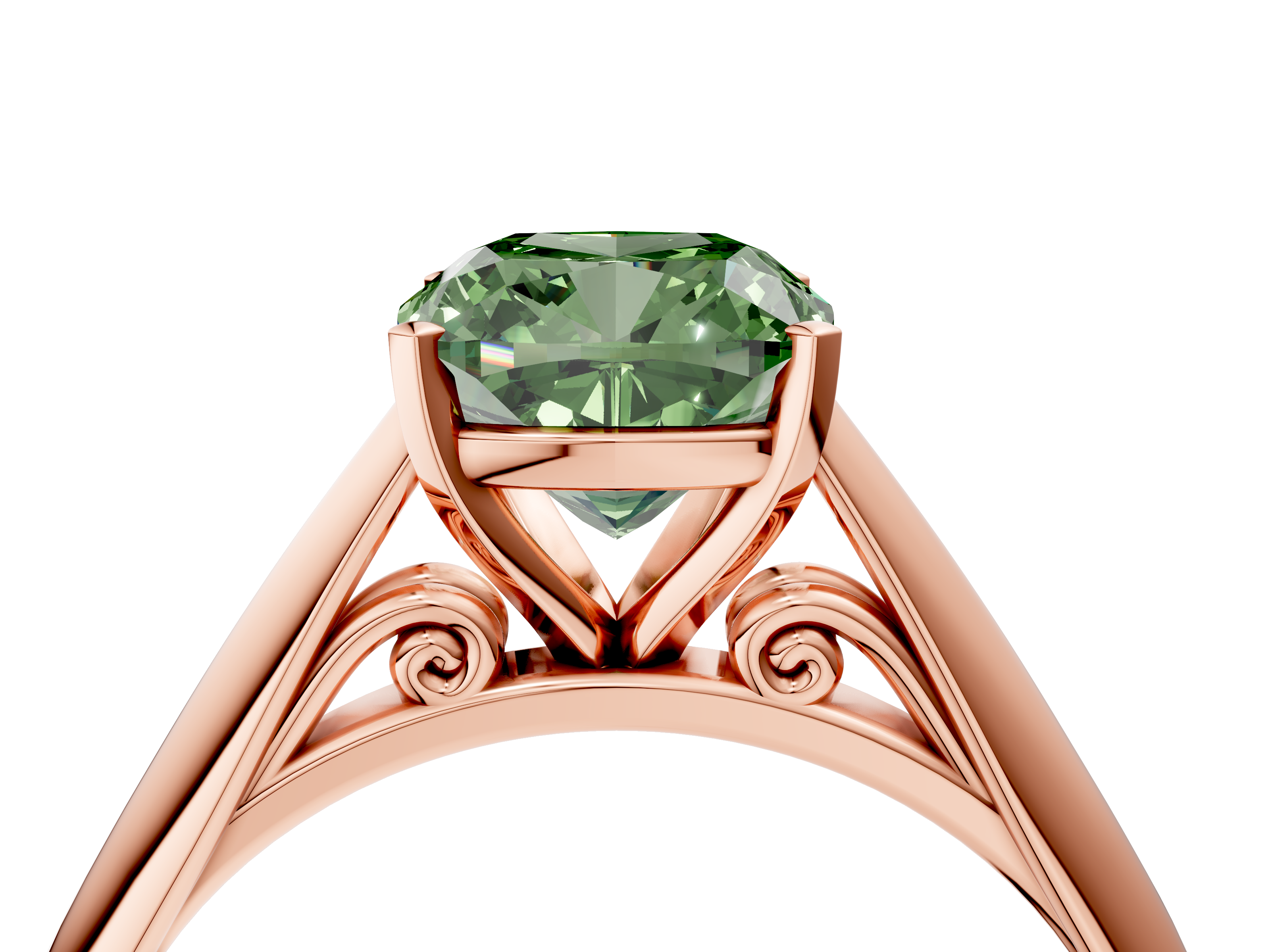 Rose gold Fancy Green Cushion  Solitaire Diamond Engagement Ring with Cathedral Setting and Four-Prong Mount on a Classic Band_106