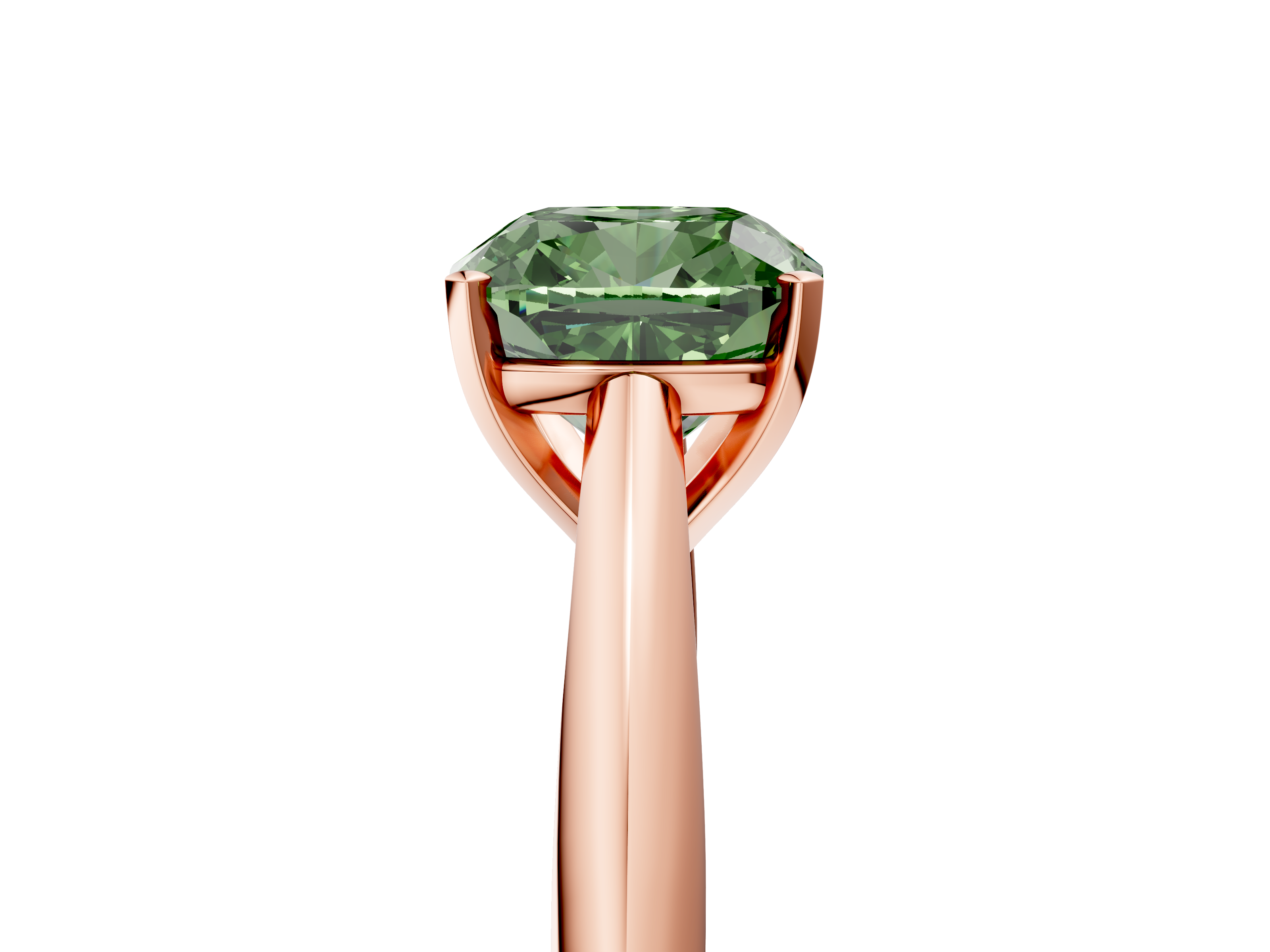 Rose gold Fancy Green Cushion  Solitaire Diamond Engagement Ring with Cathedral Setting and Four-Prong Mount on a Classic Band_107