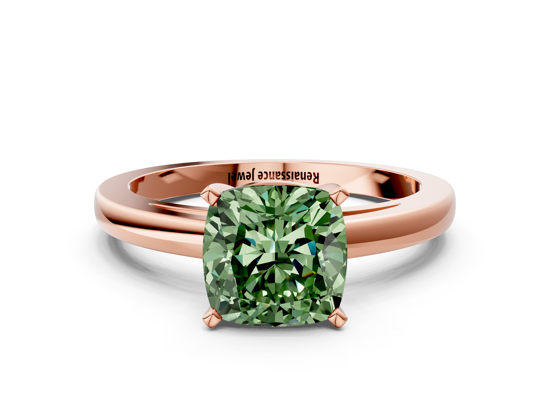 Rose gold Fancy Green Cushion  Solitaire Diamond Engagement Ring with Four-Prong Setting on a Classic Band_3