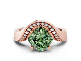 Rose gold Fancy Green Cushion  Solitaire Diamond Engagement Ring with Pave Band and Four-Prong Setting_26