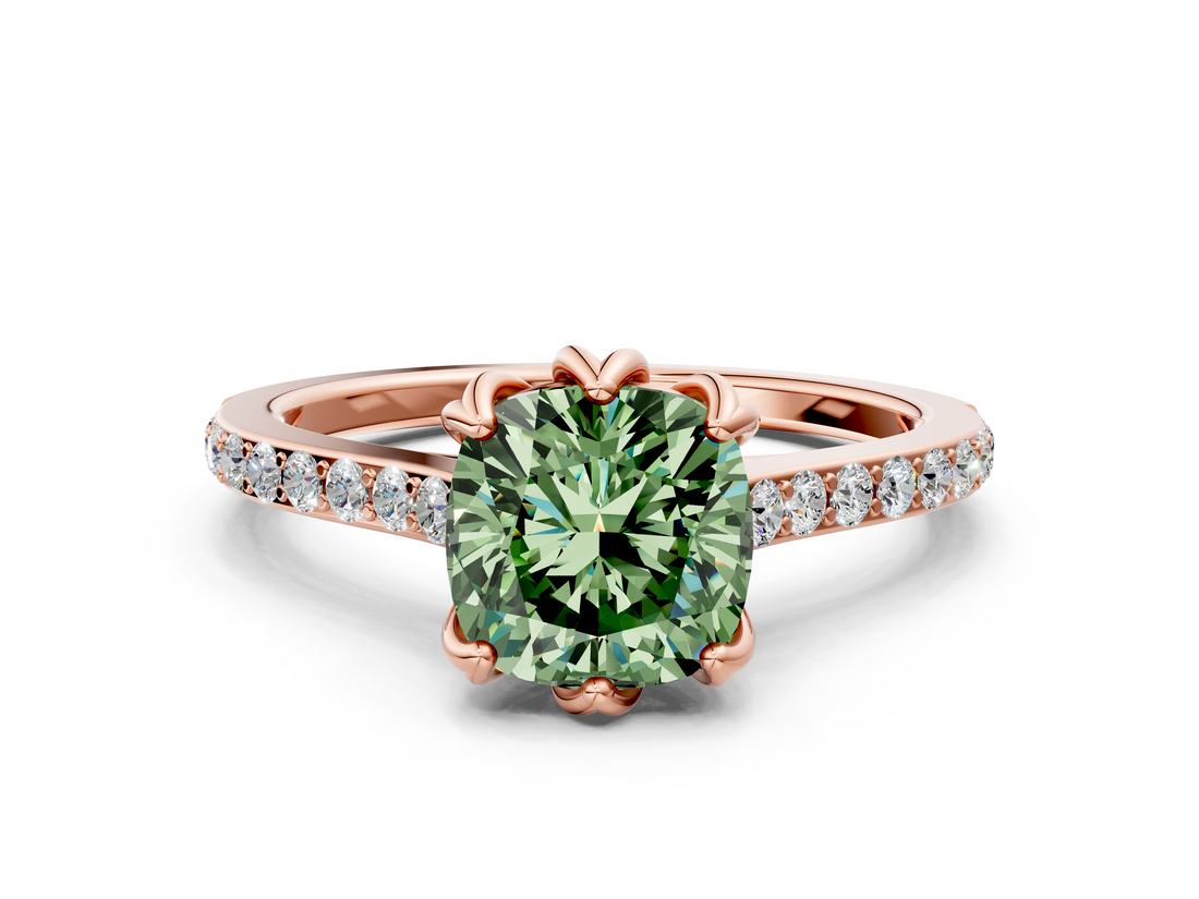 Rose gold Fancy Green Cushion  Solitaire Diamond Engagement Ring with Pave Band and Six-Prong Setting_20