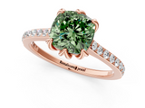 Rose gold Fancy Green Cushion  Solitaire Diamond Engagement Ring with Pave Band and Six-Prong Setting_21