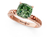 Rose gold Fancy Green Cushion  Solitaire Diamond Engagement Ring with XO Engraved Band and Four-Prong Setting 1