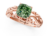 Rose gold Fancy Green Cushion  Solitaire Diamond Leaf Vine Band with Prong Setting_63