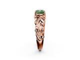 Rose gold Fancy Green Cushion  Solitaire Diamond Leaf Vine Band with Prong Setting_64