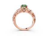 Rose gold Fancy Green Cushion  Solitaire Diamond Leaf Vine Band with Prong Setting_65