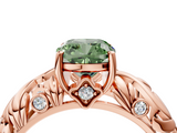 Rose gold Fancy Green Cushion  Solitaire Diamond Leaf Vine Band with Prong Setting_66