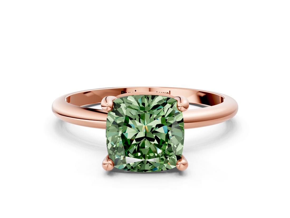 Rose gold Fancy Green Cushion  Solitaire Diamond Ring with 4-Prong Setting on a Classic Band_3