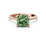 Rose gold Fancy Green Cushion  Solitaire Diamond Ring with 4-Prong Setting on a Classic Band_3