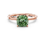 Rose gold Fancy Green Cushion  Solitaire Diamond Ring with Bamboo Band and Four-Prong Setting_46